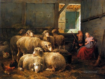 Sheep Shepherd Painting - Leemputten van Cornelis Col David Making court Sun sheep